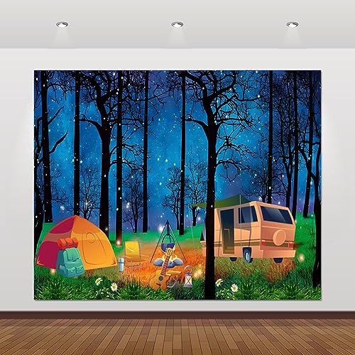 10x8ft Camping Backdrop Forest Scene Camping Birthday Party Decorations for Classroom Camping Decor Campfire Winter Starry Camping Backdrop Camp Adventure Awaits Party Background