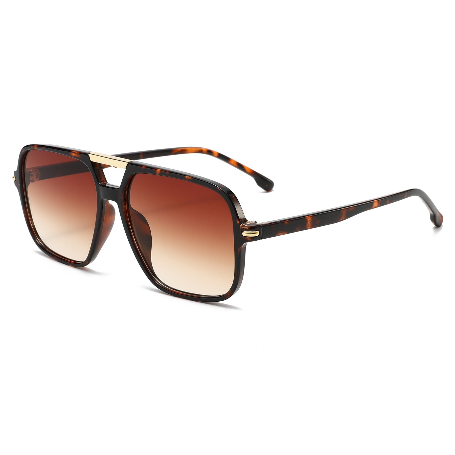 Long Keeper Pilot Sonnenbrille Herren Damen Retro Pilotenbrille Quadratisch Sonnenbrille Gold Doppelsteg Klassisch 70er Piloten Brille mit UV Schutz