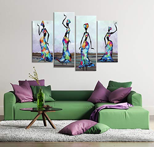 Ihappywall 4 Panel African Canvas Wall Art Traditional African Woman Dancers Abstract Paintings On Canvas Contemporary Artwork Stretched And Framed For Bedroom Home Decor Ready To Hang #TOP1