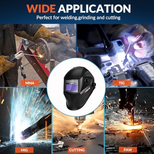 Image of Welding Helmet Auto Darkening,Welding Hood Solar Powered 3.66 * 1.69 inch,Mask With 2 Arc Sensors,Wide Shade 4 /9-13 Suitable for TIG, MIG, MAG With Welding gloves (M-001)