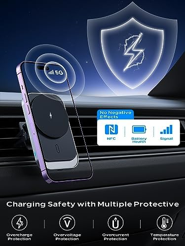 Hinyx Car Phone Holder Wireless Charger, 15W Fast Charging for Magnetic Car Charger Mag-Safe Charger Car Mount Compatible with iPhone15/14/13/12 Series Mag-Safe/Magnetic Cases(QC 3.0 Car Charger)