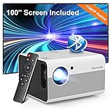 Full HD 1080P Projector with 100''Screen, BIGASUO Bluetooth Outdoor Movie Projector 180' Display...