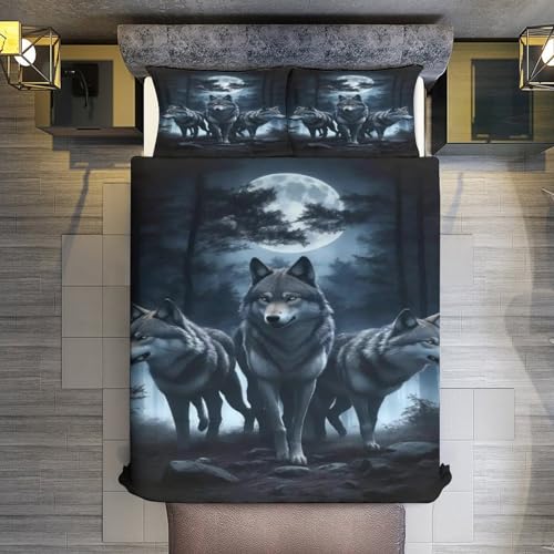 Parure de lit loup en microfibre de qualité supérieure pour lit king size 3 pièces