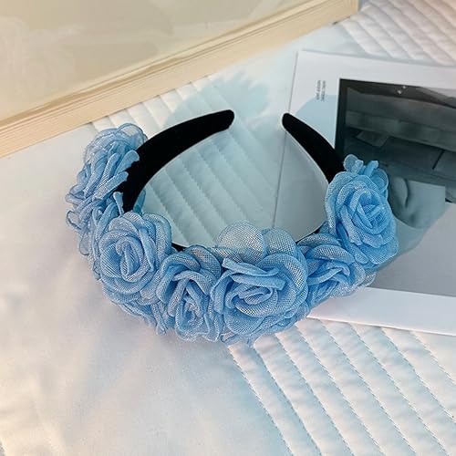 Headbands Boho Head Band for Women - Blue Flower Elastic Hairband Hair Accessories for Her Blue 16120, Blue D - Image 3
