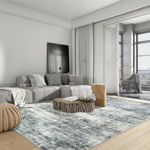 10x14 Area Rugs Washable Rug: Modern Abstract Living Room Rug Soft Anti-Skid Thin Carpet Indoor Floor Non-Shedding Carpets for Bedroom Dining Room Farmhouse Nursery Home Office Blue Multi