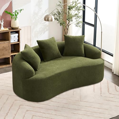 65'' Modern Curved Cloud Loveseat Sectional Sofa for Small Spaces, Luxury Plush Chenille Deep Seat Couch with 3 Pillows, No Assembly Needed Apartment Living Room Furniture, Green