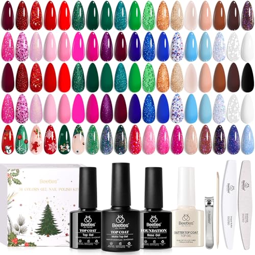 Beetles Gel Nail Polish Set Spectrum Red Green Glitter Gel Polish 36 Colors Soak Off UV LED Long Lasting Nail Gel Kit for Manicure Gifts for Women