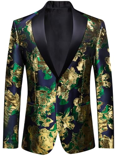 Image of Barry.Wang Mens Floral Blazer Suit Jacket Notched Lapel Casual Sport Coat