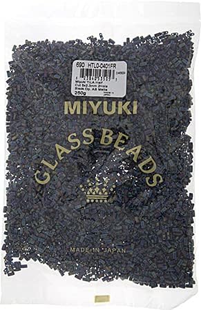 Miyuki TILA Half Cut 5x2.3mm 2 Hole Black Opaque AB Matte HTL401FR 250Gms Bulk Bag of Japanese Glass Beads