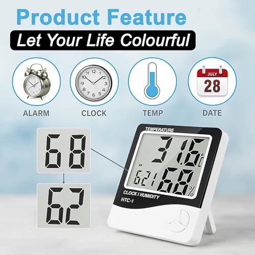 GLUN® HTC-1 Digital Wall Clock Hygrometer Thermometer with Humidity Meter – Accurate Indoor Sensor, LCD Display, Real-Time Monitoring for Home & Office - Image 3 thumbnail