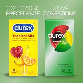 Durex Tropical Preservativi Aromatizzati alla Frutta, Gusto: Banana, Mela, Fragola e Arancia, Lubrificati a Base Siliconica - 24 Profilattici
