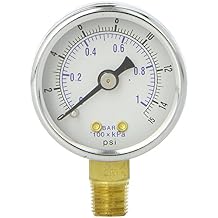 PIC Gauges 101D-158B Bottom Mount Dry Pressure Gauge w/ Black Steel Case, Brass Internals, Chrome Bezel, Plastic Lens, 1.5" Dial, 0/15 psi Range, 1/8" Male NPT