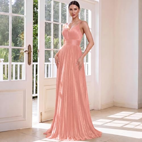 Image of Sexy Backless Maxi Formal Dress for Women with Sequin, Sleeveless Pleated Evening Gowns for Wedding and Cocktail