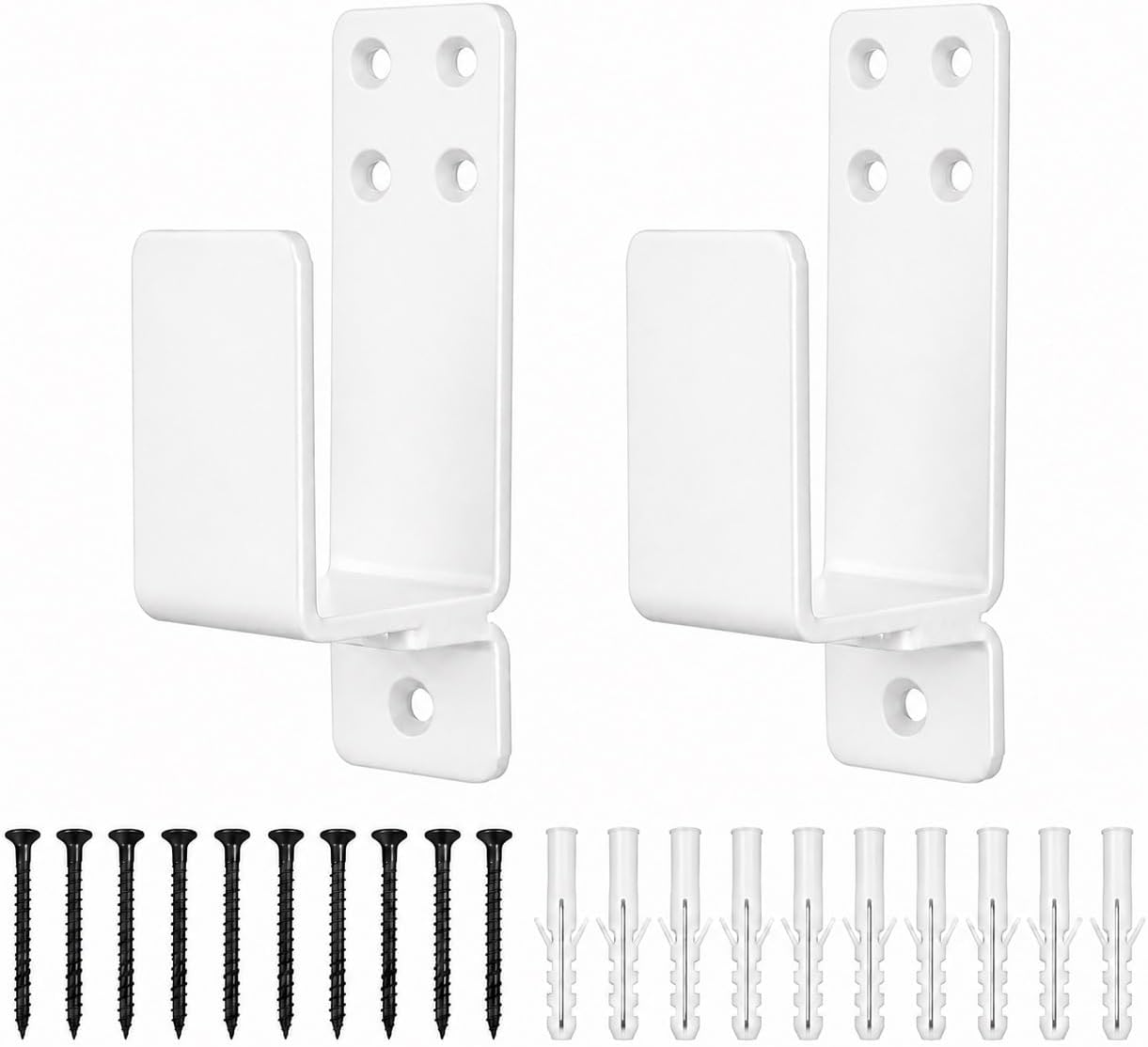 Door Barricade Brackets,AINAFIX 2 Pack Drop Open Bar Holder for Home Security, 2x4 Bar Brackets Prevent Unauthorized Entry, Carbon Steel,White