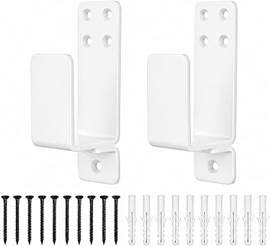 Door Barricade Brackets,AINAFIX 2 Pack Drop Open Bar Holder for Home Security, 2x4 Bar Brackets Prevent Unauthorized Entry, Carbon Steel,White