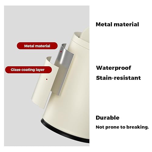 Miniatura 4 de Cubo de basura de metal blanco de 2.4 galones, doble capa con capa interior, pequeño cubo de basura para baño con tapa de relleno para dormitorio,