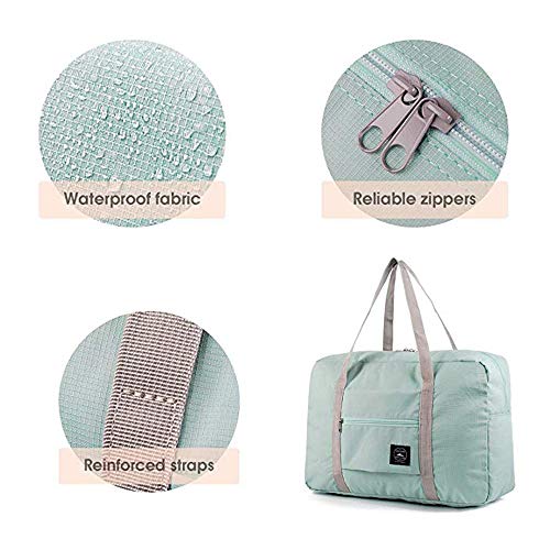 2 pack Foldable Travel Duffel Bag with Fixed on the Trolley Case, Waterproof Luggage Travel Bag, Lightweight Carry On Bag for Sports, Vacation, Shopping, Gym (wine red, light blue)