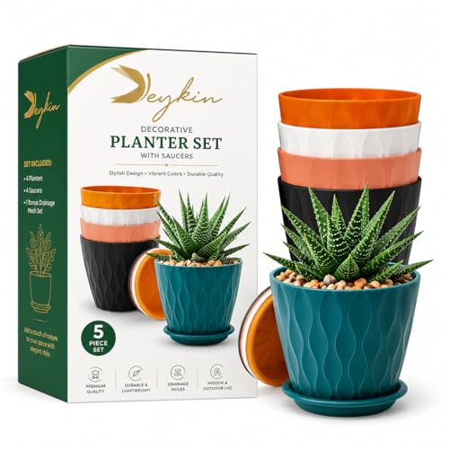 Image of Plastic Round Flower Pots for Home Planters, Terrace, Garden Etc | Pack of 05 | Multicolor | Suitable for Home Indoor & Outdoor Gardening Plants (Perforated)