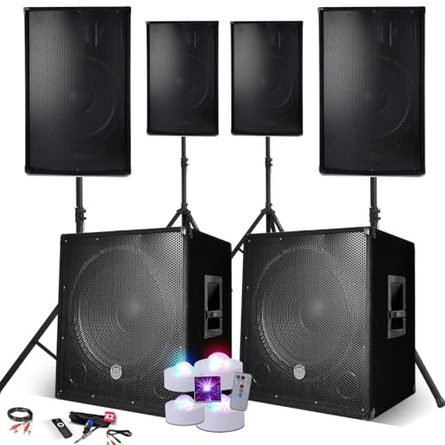 BM Sonic Système de sonorisation 4400 W, 4 enceintes et 2 caissons de basses, USB et Bluetooth