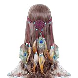 Zhiheng Bohe Headdress Hippie Feather Headband with Dreamcatchers Headpieces for Girls Women Carnival Hair Accessories(Burgundy)