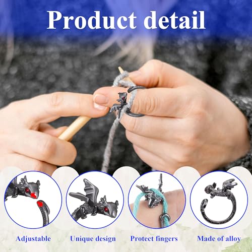 Image of HUISUYTON Dragon Crochet Tension Ring for Finger, 4Pcs Lefties & Righties Crochet Rings, Yarn Guide Ring for Crocheters Knitters Mom Grandma Gifts