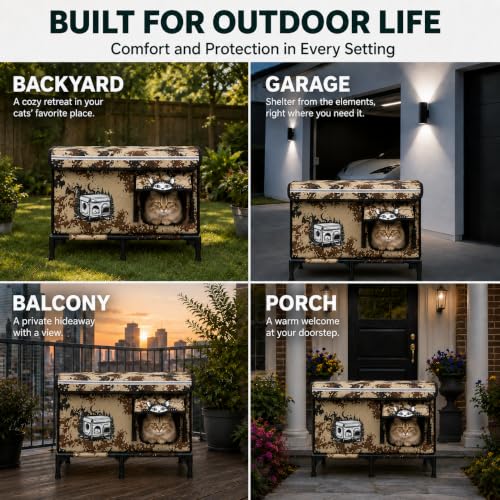 Outdoor Heating Cat House, Waterproof Insulated Heated Cat House, Windproof Rainproof Pet Shelter for Stray Feral Cats, Patio, Balcony, Porch and Indoor Use (Camouflage, Large) by FOWARM - Used condition - Image 6