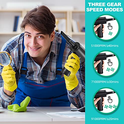 Compressed Air Duster, Keyboard Cleaner - Replace Compressed Canned Air - Portable Electric Air Duster Reusable Rechargeable Air Blower For Computer Keyboard Electronics Pet House - 91000Rpm / 7500Mah #TOP4