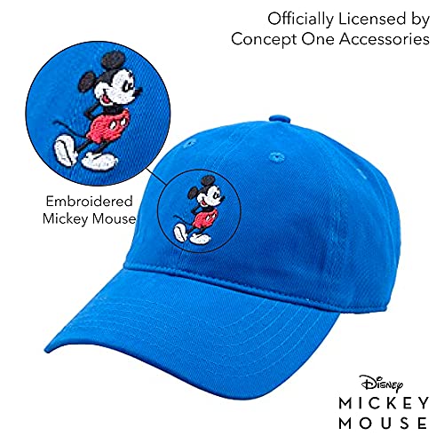 Concept One Disney Mickey Mouse Baseball Hat, Washed Twill Cotton Adjustable Dad Cap, Royal Blue, One Size #TOP3