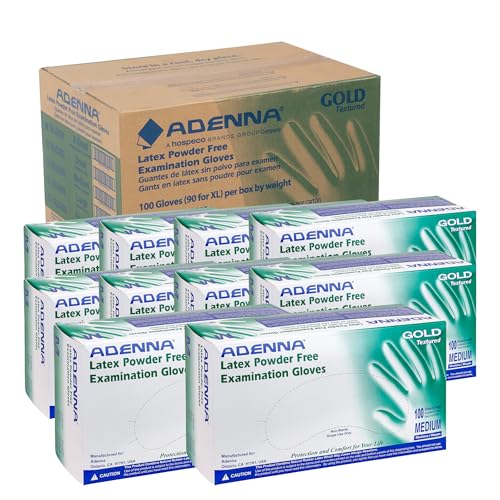 Adenna GOLD Disposable Latex Gloves – 6 Mil, Powder Free Exam Glove with Precise Control & Textured Grip, Comfortable Fit for Medical, Dental & Industrial Use, Case of 1000, Medium, White
