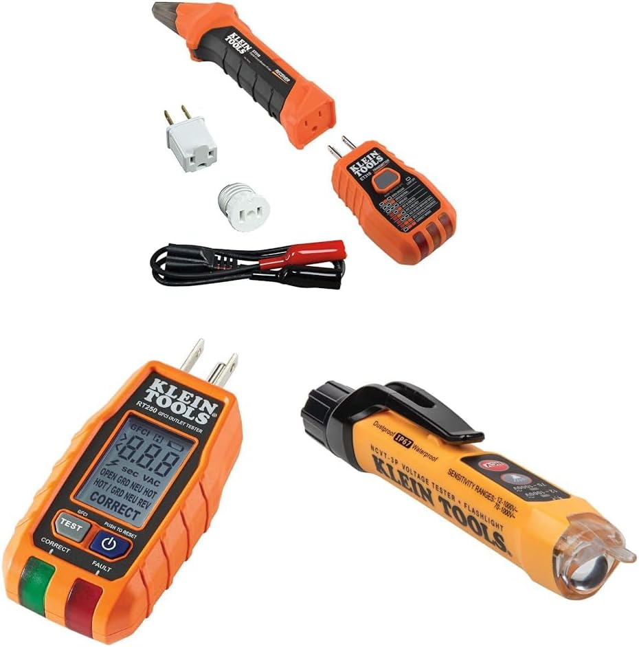 80016 Circuit Breaker Finder Tool Kit & RT250 GFCI Outlet Tester & NCVT3P Dual Range Non Contact Voltage Tester, 12-1000V AC Pen, Flashlight, Audible and Flashing LED Alarms, Pocket Clip
