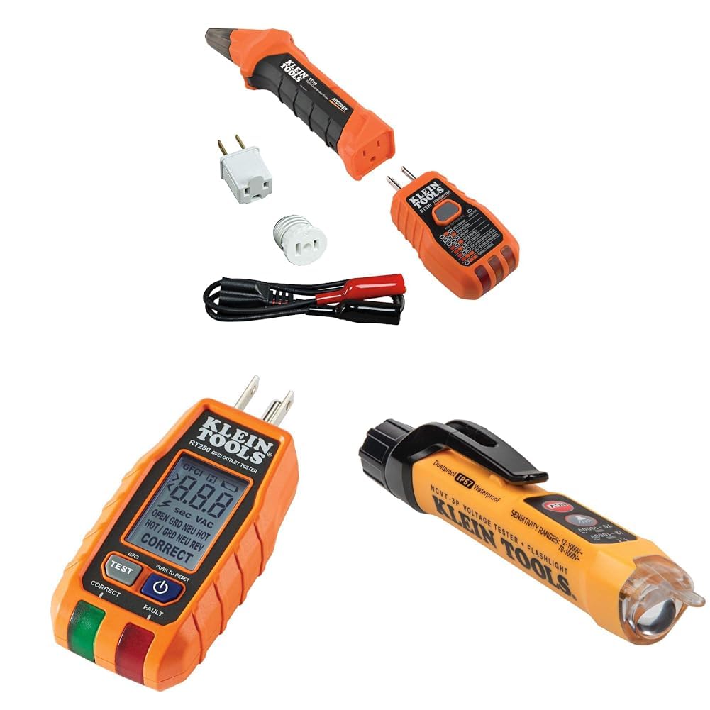 Klein Tools 80016 Circuit Breaker Finder Tool Kit & RT250 GFCI Outlet Tester & NCVT3P Dual Range Non Contact Voltage Tester, 12-1000V AC Pen, Flashlight, Audible and Flashing LED Alarms, Pocket Clip