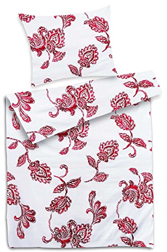 P.K.-Collection Mako-Satin Bettwäsche 100% Baumwolle Paisley YKK Reißverschluss Made in EU (rot, 155x220 / 80x80) Cover