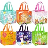 DECHISY 6 Stück Ostergeschenktüten, Vliesstoff-Ostertaschen für Kinder, fröhliche Eiersuche-Taschen mit Griffen, 21 x 15 x 20 cm, kleine Ostergeschenktüten für Osternparty