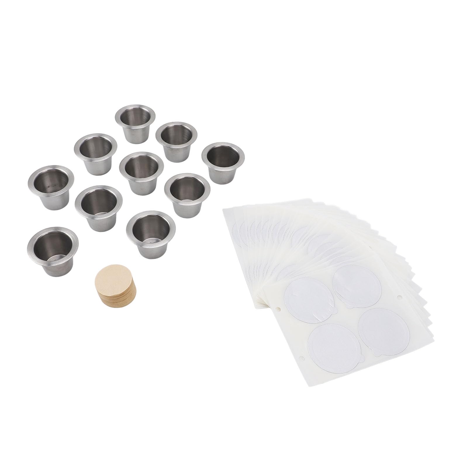Taza de cápsulas de café recargables, cápsulas de café reutilizables de acero inoxidable con tapas de papel de aluminio, 10 Uds.