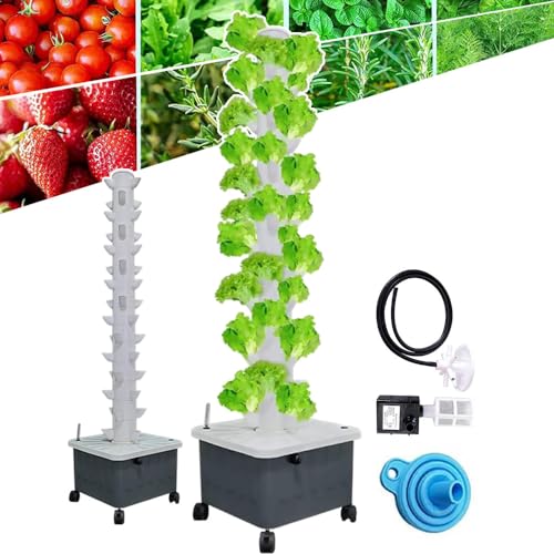 aallwwsso Garden Hydroponic Growing System Vertical Tower with Pump and Movable Water Tank - Vegetable Plant Tower Gift for Gardening Lover - 15 Layer 45 Plants Sites