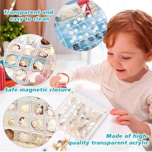 Image of Supvox Magnetic SeaShell Collection Box, 36 Grids Acrylic Display 12.5cm | Secure Closure, Clear Viewing, Separated Storage, Durable Acrylic Build, Easy Shelf Arrangement, Dust Protection
