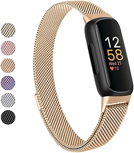 Vanjua Fitbit Inspire 3 Wristband for Women Men Stainless Steel Metal Mesh Loop Adjustable Magnetic Replacement Wristband Compatible with Fitbit Inspire 3 Fitness Tracker
