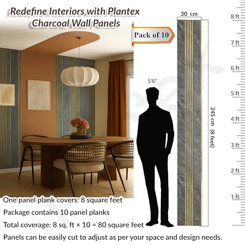 Image of Plantex 3D Wall Panels /Pack of 10 Decorative Louvers for Interior Walls /1x8 Ft Each /80 Sq. Ft Coverage /Charcoal Wall Panels for Hall, Living Room, Office (WD-2209-Textured Grey & Gold)