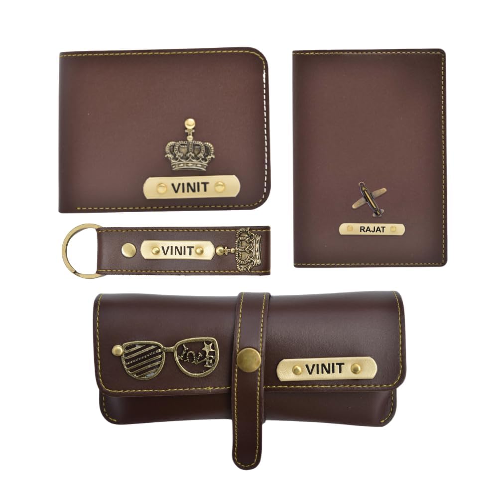 vorak ahimsa Ahimsa Leather Personalized Birthday Gift for Men with Men's Wallet, Keychain, Sunglasses Case and Passport Cover, Customized Men Gift Idea for Brother, Husband, Father, Boyfriend for All Men - Brown-picture-26