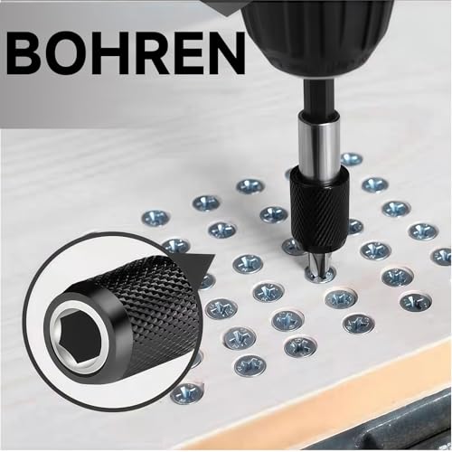 6 Stück magnetischer Bithalter mit Schnellwechsel-Funktion, 1/4’’ 60mm, extra starke Magnetkraft – geeignet für Akkuschrauber, Bohrmaschinen und Schraubendreher von Bosch, Makita, Dewalt usw.