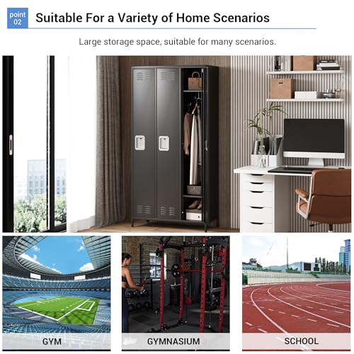 GAOMON Locker for Employees, 3 Doors Locker Cabinet with Hooks, Storage Locker for Home, Office, Gym, School, Assembly Required, Black