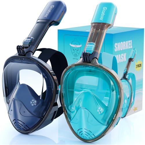 Greatever Full Face Snorkel Mask, Snorkeling Gear for Adults Kids with Latest Dry Top Breathing System and Detachable Camera Mount, Foldable Panoramic View Snorkeling Mask Set, Anti-Fog & Anti-Leak by Greatever - Used condition - US$48.44