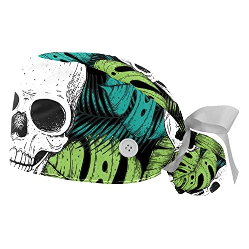 Chapeaux bouffants JDEZ ajustables avec motifs crâne et palmier pour le travail en lot de 2