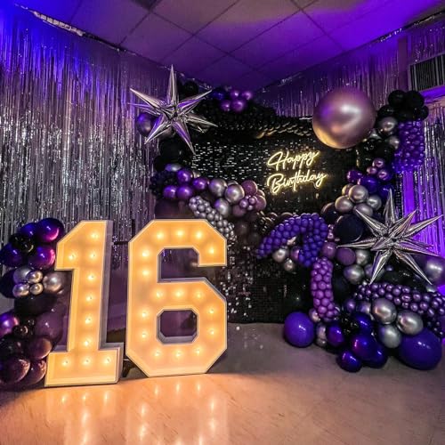 Image of Purple Black Balloons Set, 60 PCS Purple Silver Birthday Balloon, Metallic Black Silver Purple Confetti Balloons Latex Balloon for Birthday Wedding Graduations Party Decorations