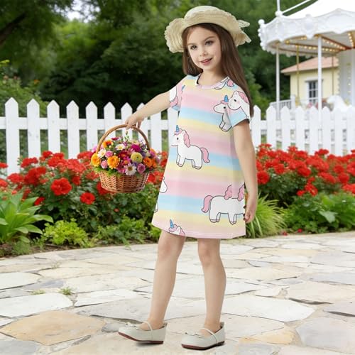 Vestidos de unicornios para niñas de manga corta casuales de 2 a 8 años 5