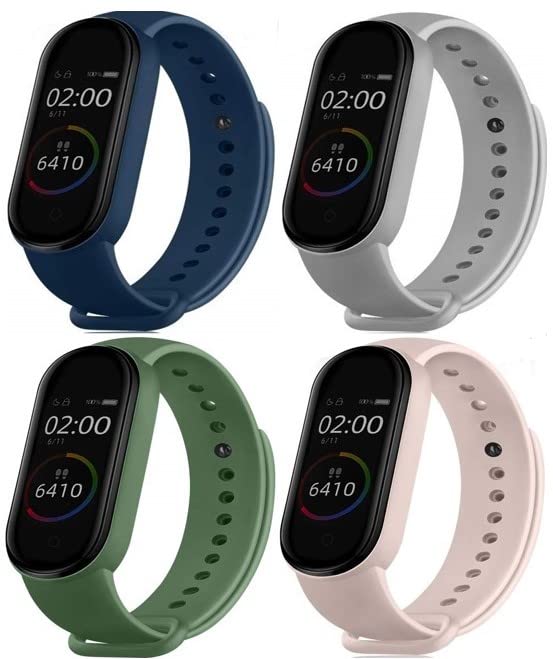 Soft Silicone Replacement Combo Pack of 4 Band Strap Compatible with Xiaomi Mi Band 5 / Mi Band 6 (Watch/Device NOT Included) (Navy Blue-Grey-Light Green-Baby Pink)-image-36