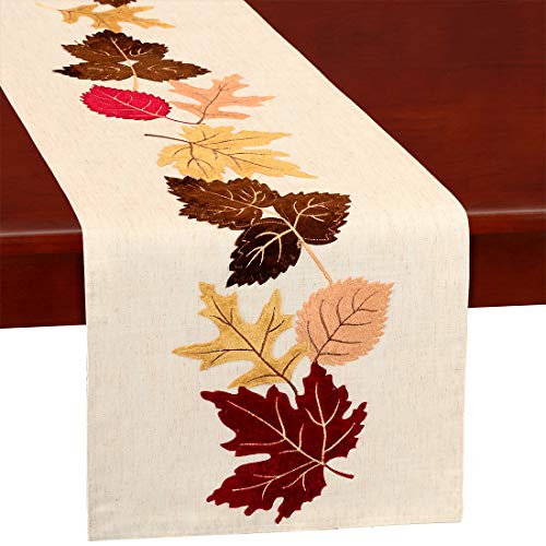Simhomsen Appliquéd Leaves Lined Table Runner for Thanksgiving, Fall Autumn Harvest Decorations...
