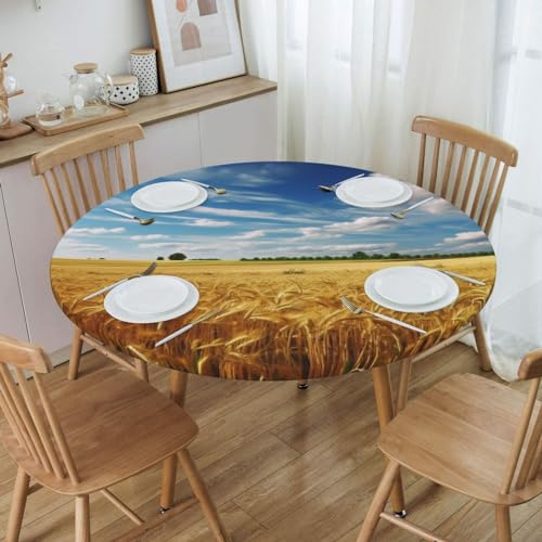 Nappe ronde imperméable élastique 120cm protège table imprimé champ de blé - 6