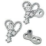 14g Cubic Zirconia Dermal Anchor Tops and Base Surgical Steel Microdermals Body Piercings (Heart)