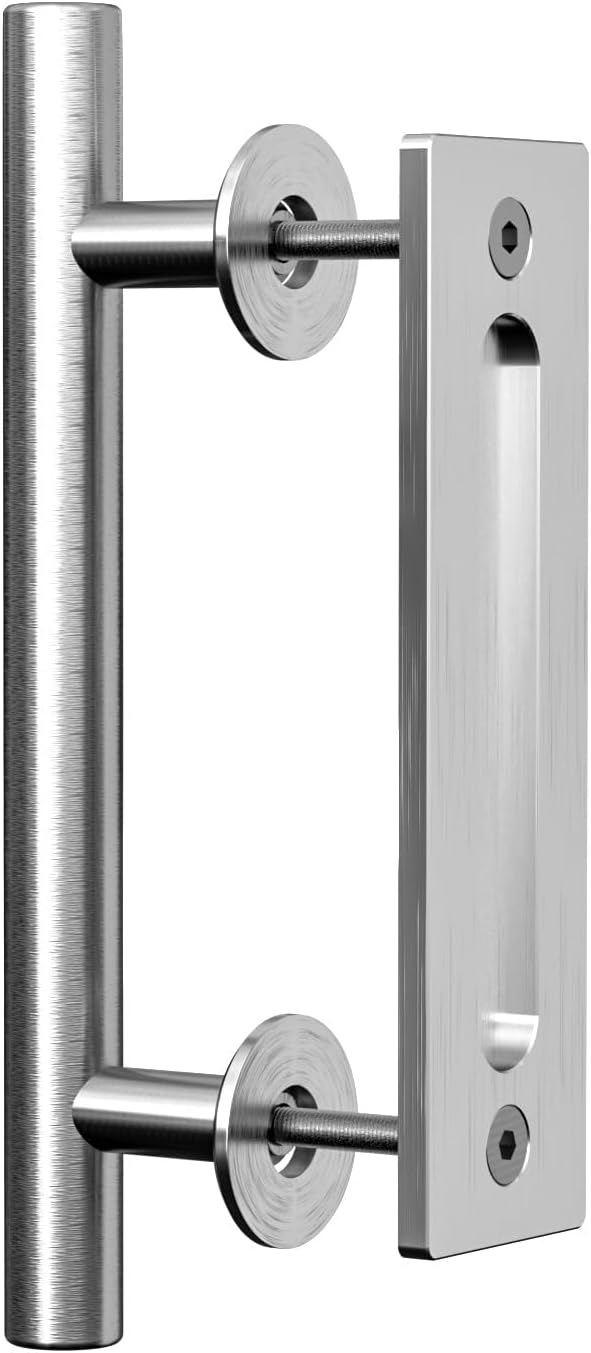 CCJH 9.5" Stainless Steel Sliding Barn Door Handles Pull Flush Hardware Set,Double Side for Gates Garages Sheds Furniture